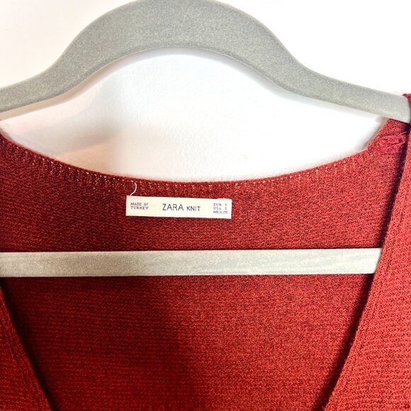 Zara Knit Rust Orange Brown V-Neck Knit Boho Linen Blend Sweater Dress Small - Picture 2 of 6